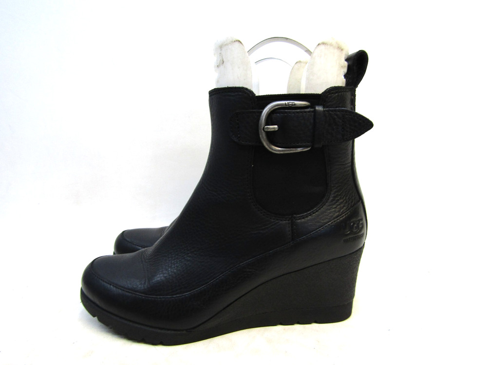UGG Womens Size 6.5 M Black Leather Buckle Chelsea Ankle Boots Bootie